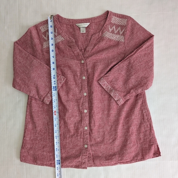 Linen & Cotton Light Red Women's Blouse Medium Christopher Banks - Picture 8 of 11